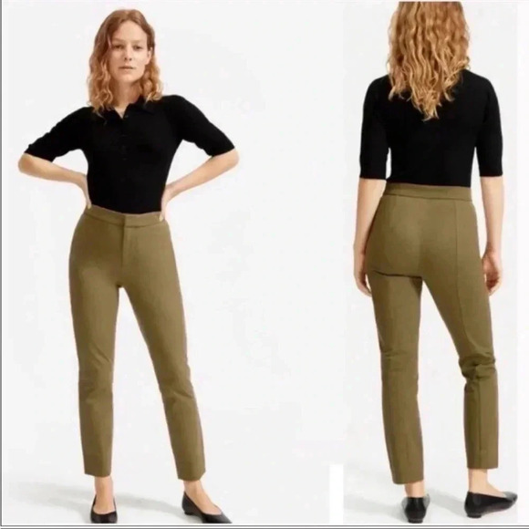 EVERLANE Green Fixed Waist Stretch Cotton Tailored Ankle Pants Sz 2 - Picture 1 of 10